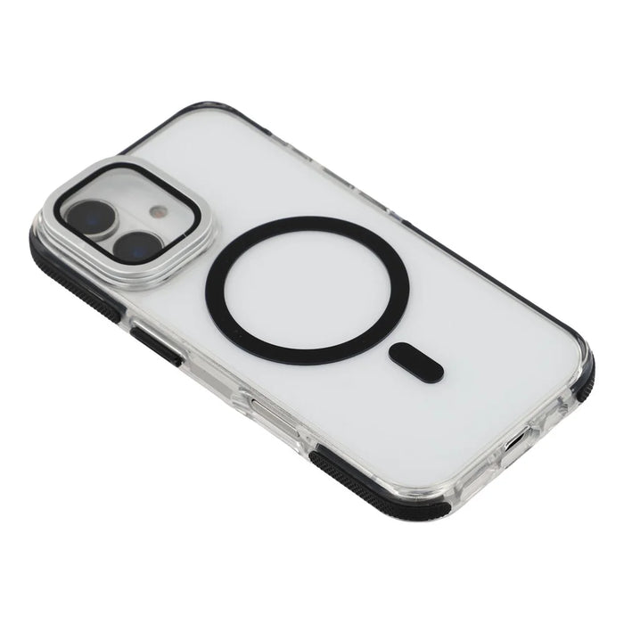 For iPhone 16 Plus Magnetic Case TPU Acrylic Clear Phone Back Cover with Lens Protector Kickstand - Black - 5