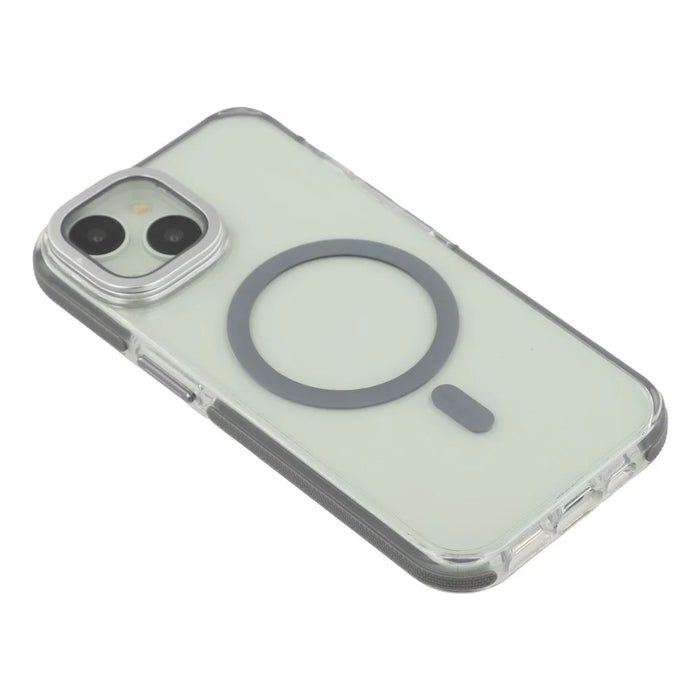 For iPhone 15 Magnetic Case TPU Acrylic Clear Phone Back Cover with Lens Protector Kickstand - Grey - 5