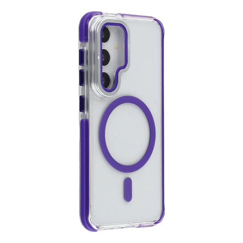 For Samsung Galaxy S25  /  S24 Magnetic Case TPU Acrylic Clear Phone Back Cover with Lens Protector Kickstand - Purple - 1
