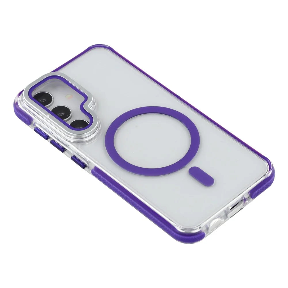 For Samsung Galaxy S25+  /  S24+ Magnetic Case TPU Acrylic Clear Phone Back Cover with Lens Protector Kickstand - Purple - 5