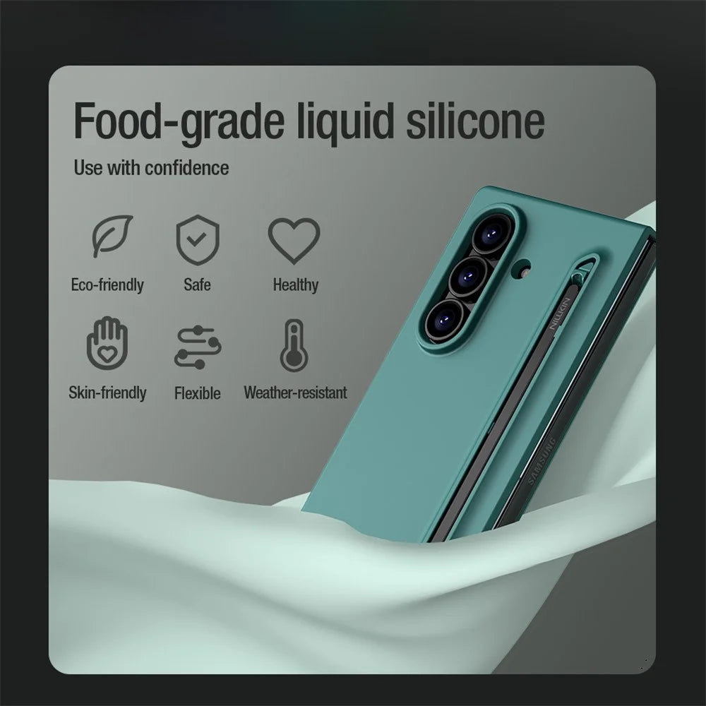 NILLKIN Flex Pure Fold Case for Samsung Galaxy Z Fold7 5G Silicone + PC Phone Cover with Stylus Pen - Green - 6