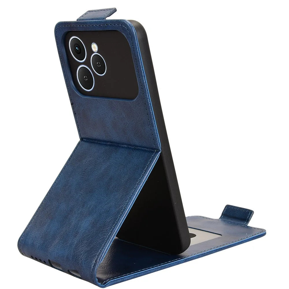 For TECNO Spark 40 4G Stand Case Magnetic Clasp Vertical Flip Leather Phone Cover with Card Holder - Dark Blue - 2