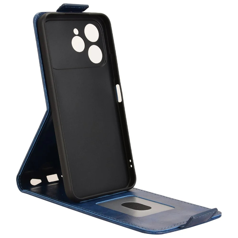 For TECNO Spark 40 4G Stand Case Magnetic Clasp Vertical Flip Leather Phone Cover with Card Holder - Dark Blue - 3
