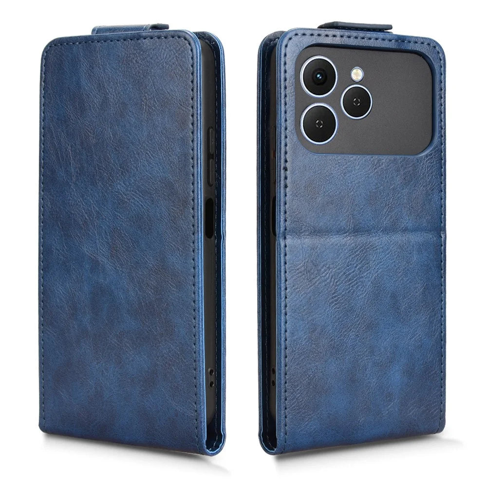 For TECNO Spark 40 4G Stand Case Magnetic Clasp Vertical Flip Leather Phone Cover with Card Holder - Dark Blue - 5