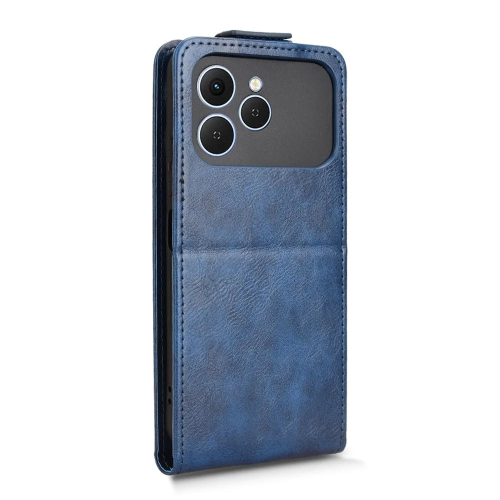 For TECNO Spark 40 4G Stand Case Magnetic Clasp Vertical Flip Leather Phone Cover with Card Holder - Dark Blue - 7