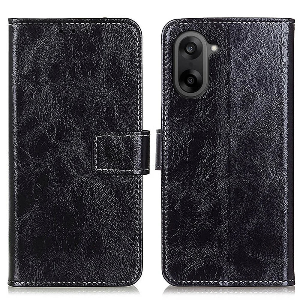 For OnePlus Nord CE5 5G / Ace 5 Racing 5G Case Wallet Leather Phone Cover Crazy Horse Texture - Black - 1
