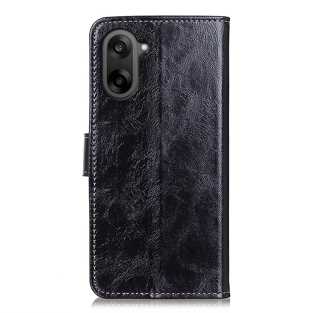 For OnePlus Nord CE5 5G / Ace 5 Racing 5G Case Wallet Leather Phone Cover Crazy Horse Texture - Black - 6