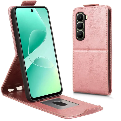 For Infinix Hot 60i 4G  /  Hot 60 5G Stand Case Magnetic Clasp Vertical Flip Leather Phone Cover with Card Holder - Rose Gold - 1