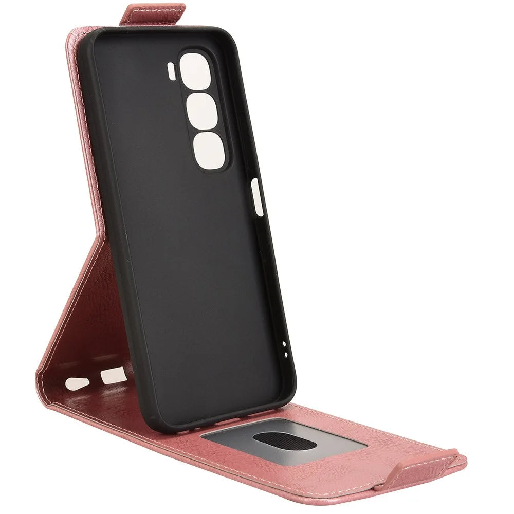 For Infinix Hot 60i 4G  /  Hot 60 5G Stand Case Magnetic Clasp Vertical Flip Leather Phone Cover with Card Holder - Rose Gold - 3