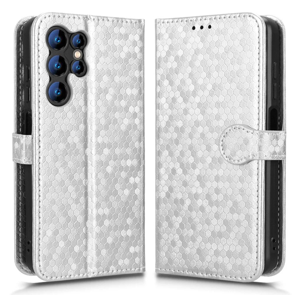 For Oukitel C1 Pro  /  C1 Wallet Case Dot Pattern Imprint PU Leather Phone Cover with Wrist Strap - Silver - 1
