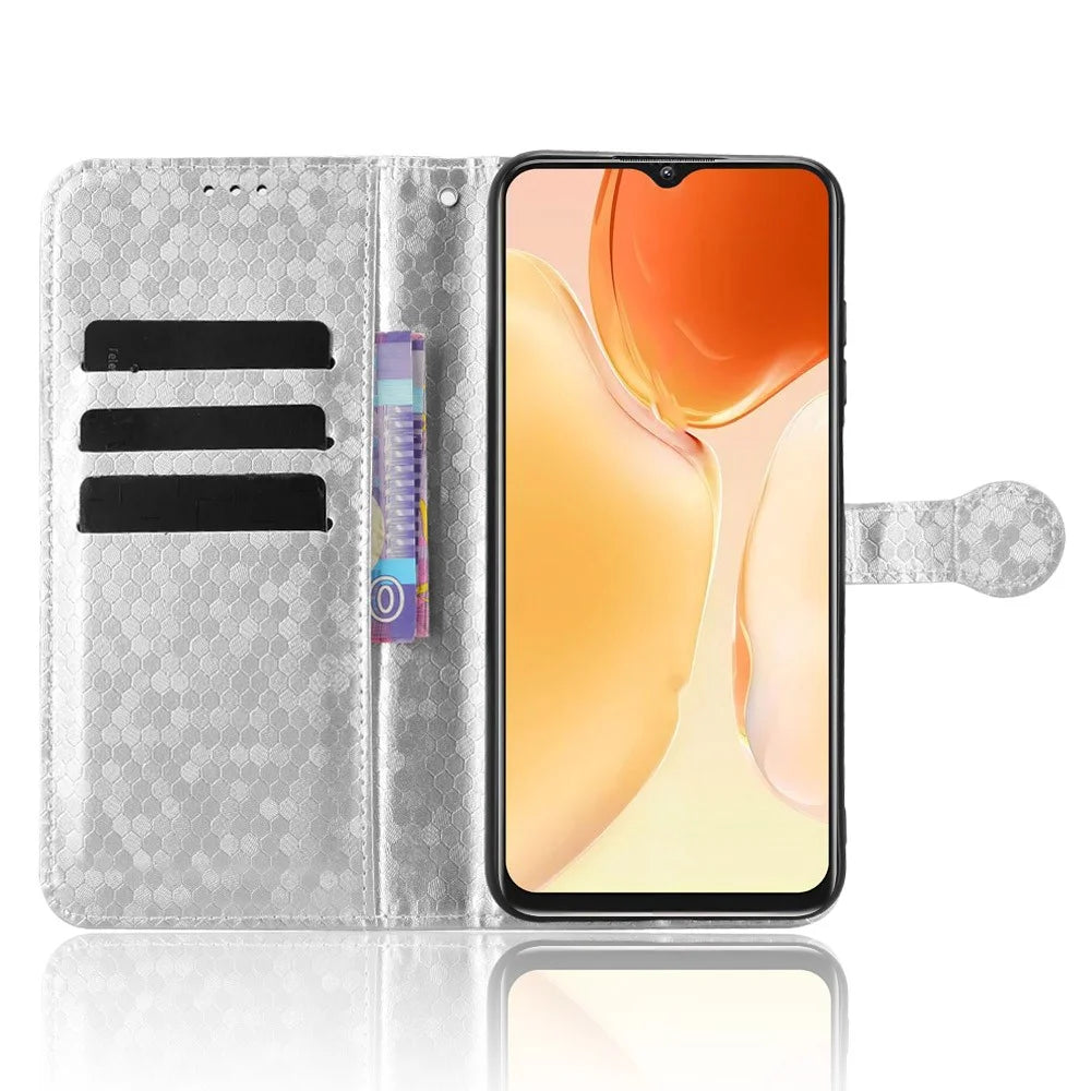 For Oukitel C1 Pro  /  C1 Wallet Case Dot Pattern Imprint PU Leather Phone Cover with Wrist Strap - Silver - 2