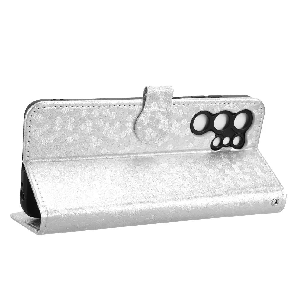 For Oukitel C1 Pro  /  C1 Wallet Case Dot Pattern Imprint PU Leather Phone Cover with Wrist Strap - Silver - 3