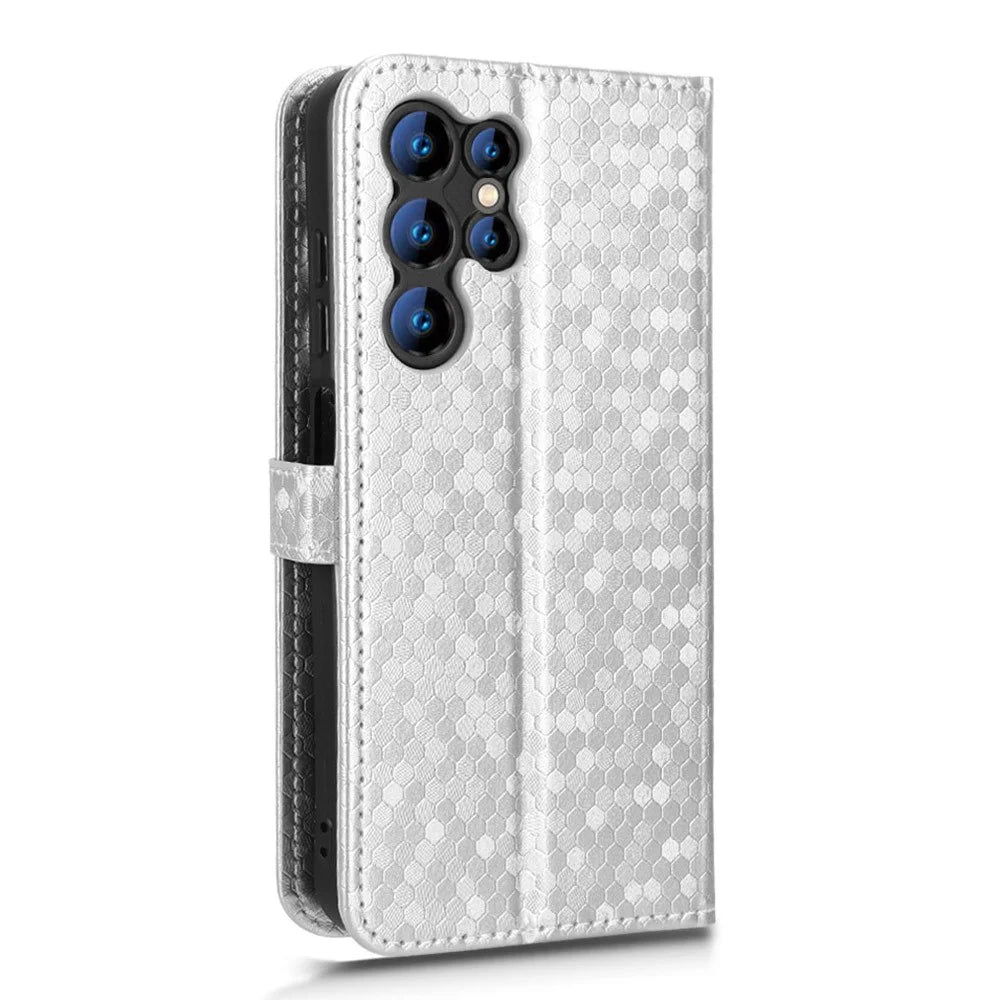 For Oukitel C1 Pro  /  C1 Wallet Case Dot Pattern Imprint PU Leather Phone Cover with Wrist Strap - Silver - 6