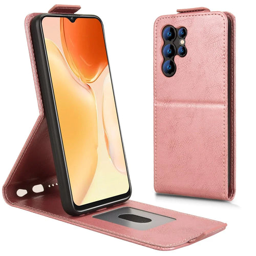 For Oukitel C1 Pro  /  C1 Stand Case Magnetic Clasp Vertical Flip Leather Phone Cover with Card Holder - Rose Gold - 1