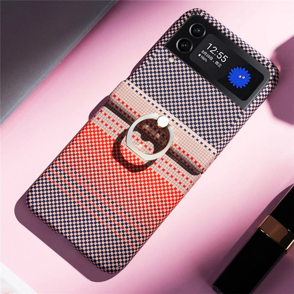 For Samsung Galaxy Z Flip4 5G  /  Flip3 5G Case Ring Holder Kickstand PC Phone Cover - Pink - 1