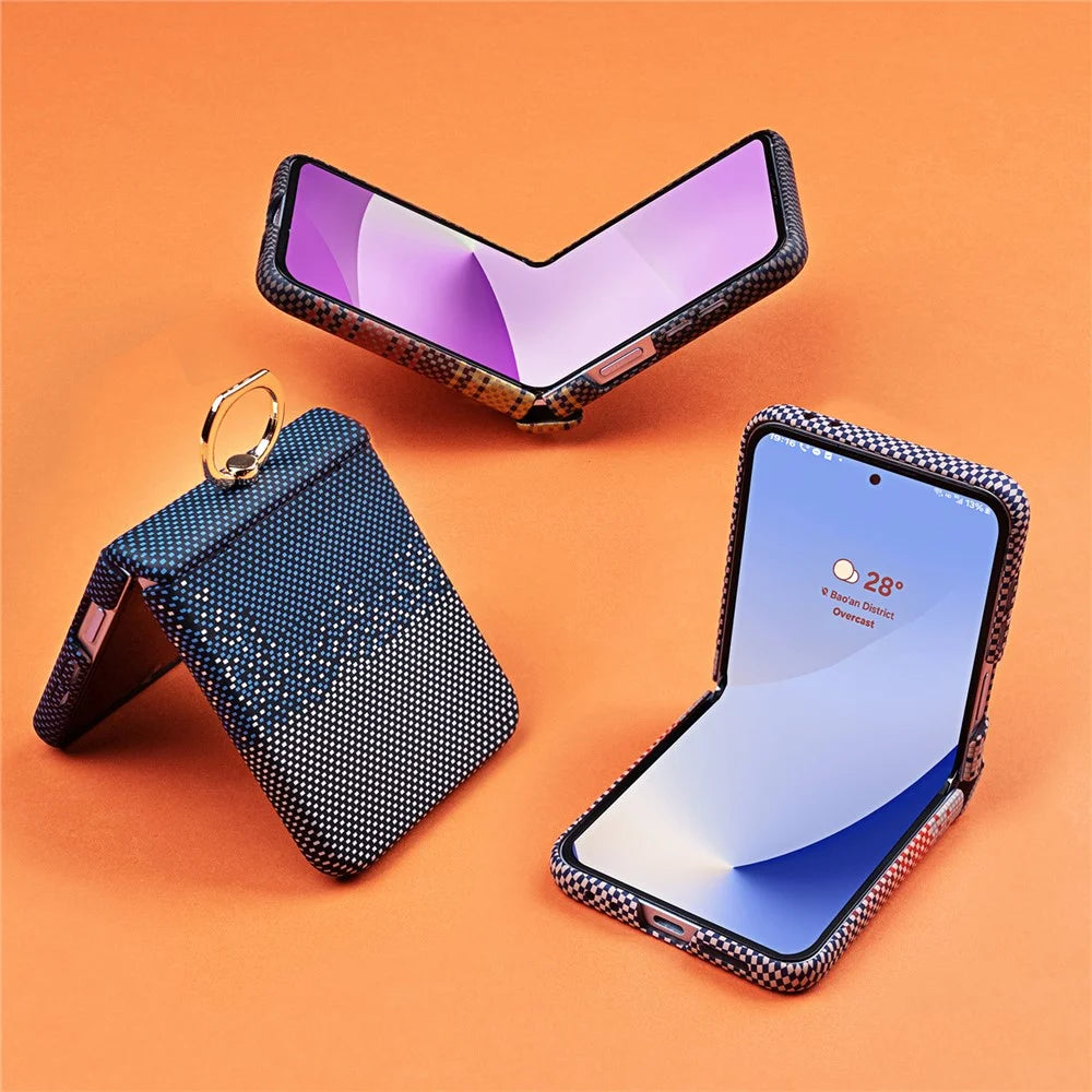 Phone Case For Samsung Galaxy Z Flip7 FE 5G  /  Flip6 5G  /  Flip5 5G Ring Holder Kickstand PC Cover with Tempered Glass Screen Protector - Pink - 4