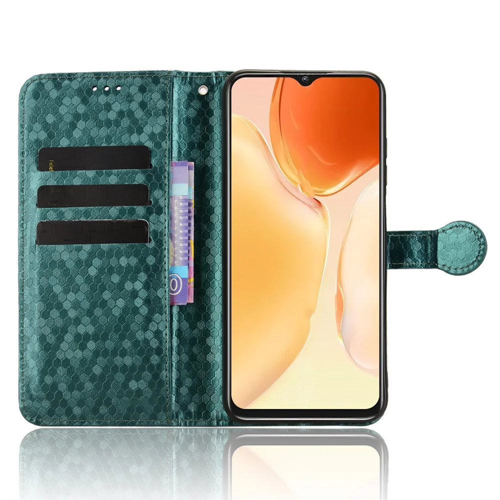 For Oukitel C61 Pro  /  C61 Wallet Case Dot Pattern Imprint PU Leather Phone Cover with Wrist Strap - Green - 2