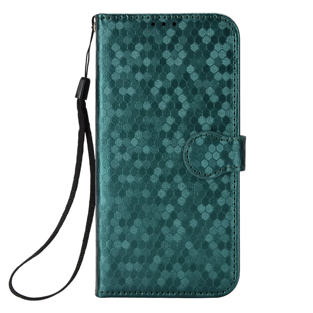 For Oukitel C61 Pro  /  C61 Wallet Case Dot Pattern Imprint PU Leather Phone Cover with Wrist Strap - Green - 5