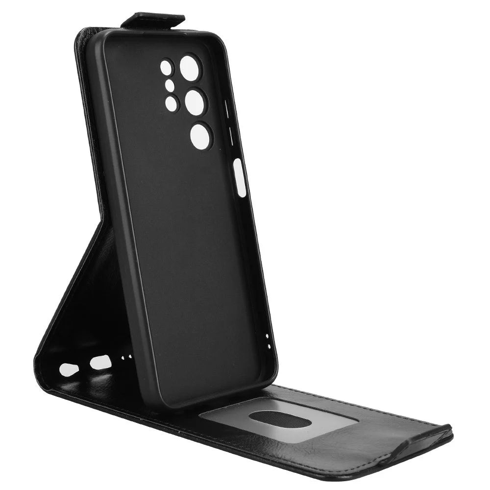 For Oukitel C61 Pro  /  C61 Stand Case Magnetic Clasp Vertical Flip Leather Phone Cover with Card Holder - Black - 3