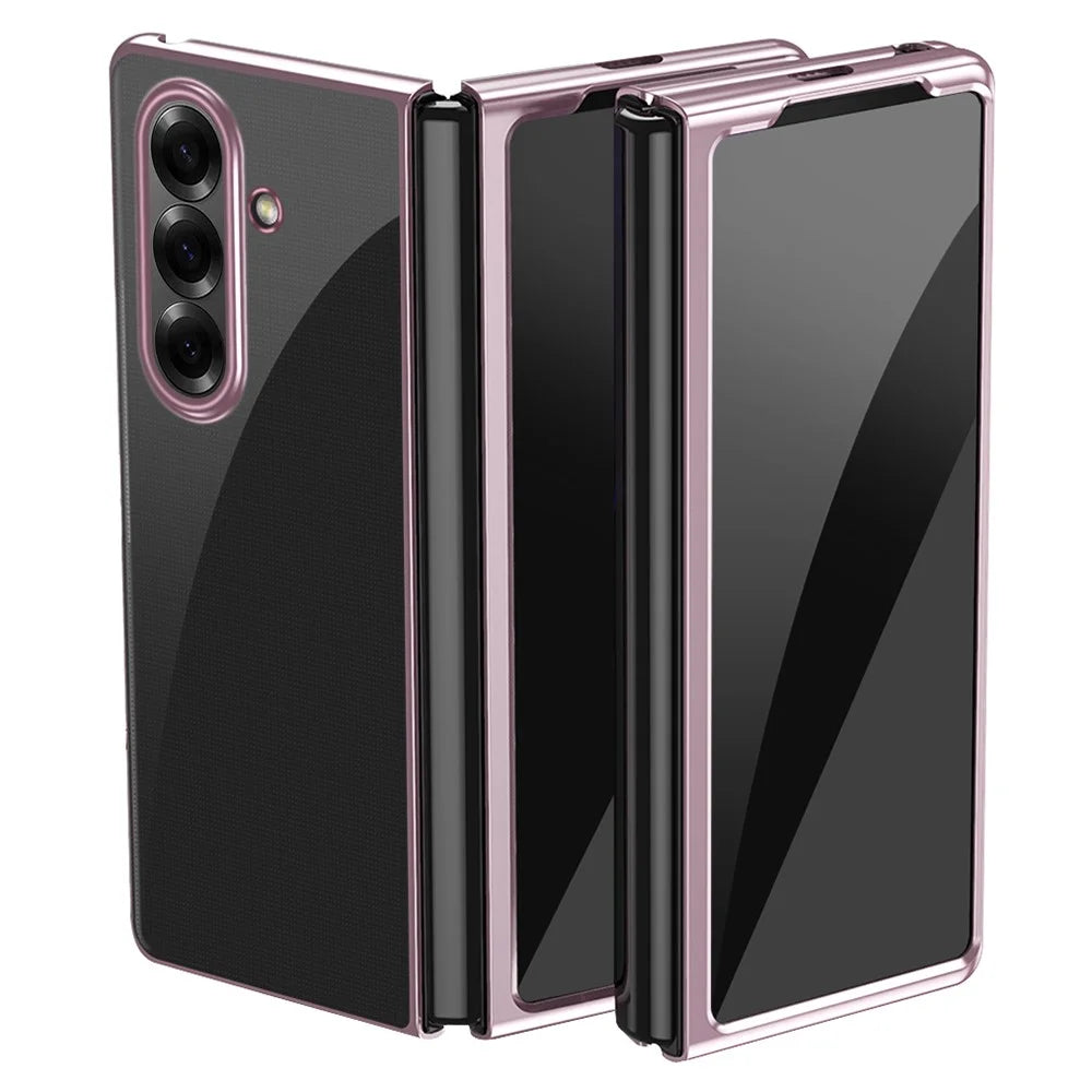 For Samsung Galaxy Z Fold7 5G Case Clear PC Electroplating Hard Phone Cover - Rose Gold - 1