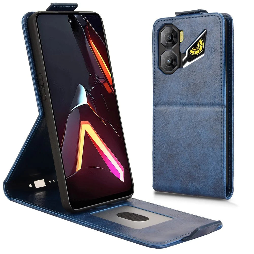 For ZTE nubia Neo 3 5G Stand Case Magnetic Clasp Vertical Flip Leather Phone Cover with Card Holder - Dark Blue - 1