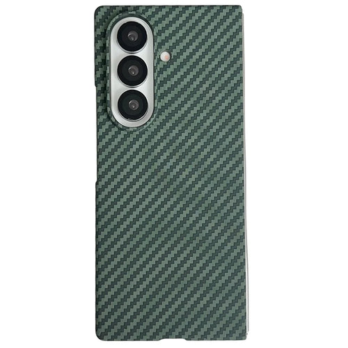 For Samsung Galaxy Z Fold7 5G Magnetic Case Carbon Fiber Texture PC Phone Cover with Screen Protector - Green - 1