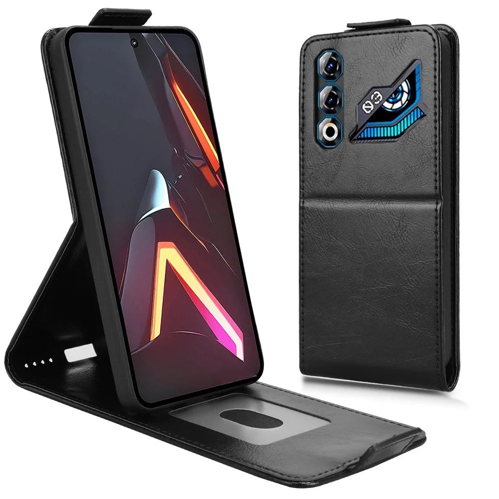 For ZTE nubia Neo 3 GT 5G Stand Case Magnetic Clasp Vertical Flip Leather Phone Cover with Card Holder - Black - 1