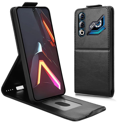 For ZTE nubia Neo 3 GT 5G Stand Case Magnetic Clasp Vertical Flip Leather Phone Cover with Card Holder - Black - 1