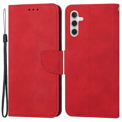 For Samsung Galaxy A14 5G / 4G Wallet Phone Case Magnetic Closure Stand Flip Solid Color PU Leather Protective Phone Cover - Red - 1