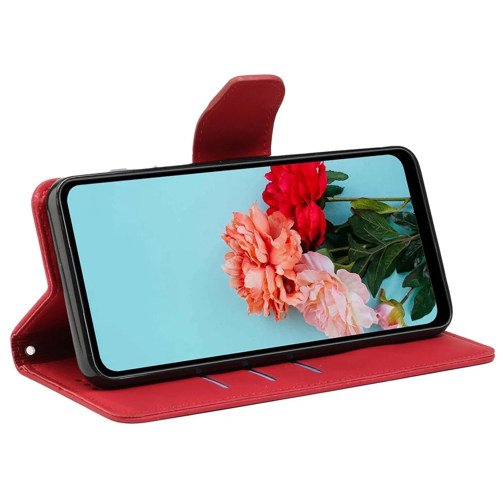 For Samsung Galaxy A14 5G / 4G Wallet Phone Case Magnetic Closure Stand Flip Solid Color PU Leather Protective Phone Cover - Red - 3
