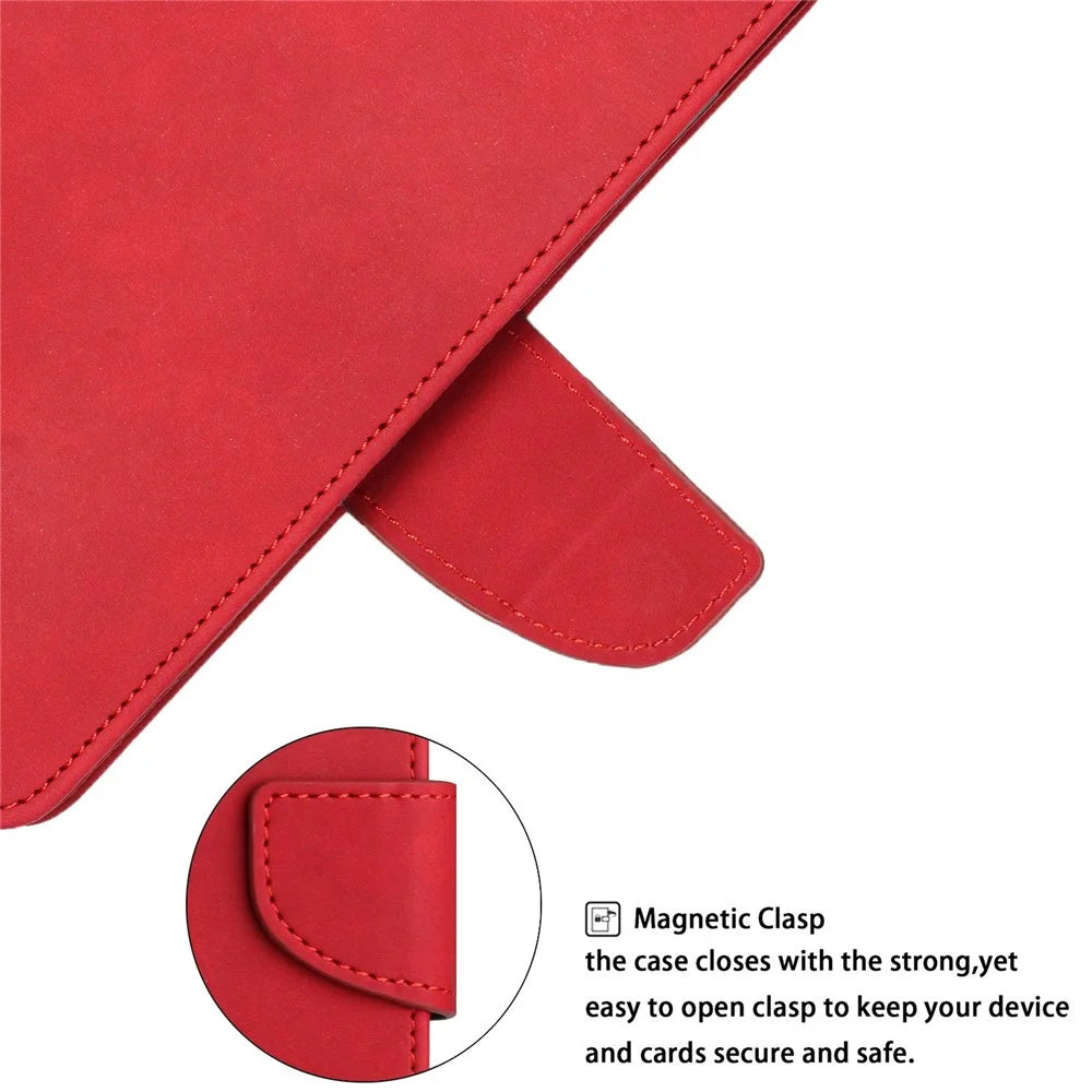 For Samsung Galaxy A14 5G / 4G Wallet Phone Case Magnetic Closure Stand Flip Solid Color PU Leather Protective Phone Cover - Red - 5