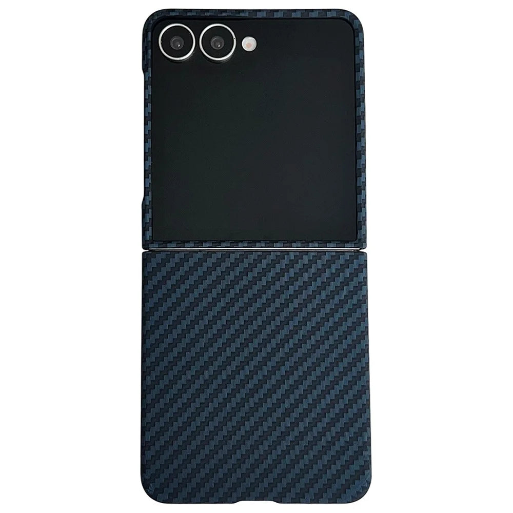 For Samsung Galaxy Z Flip7 5G Magnetic Case Carbon Fiber Texture Slim Shockproof PC Phone Cover - Blue - 1