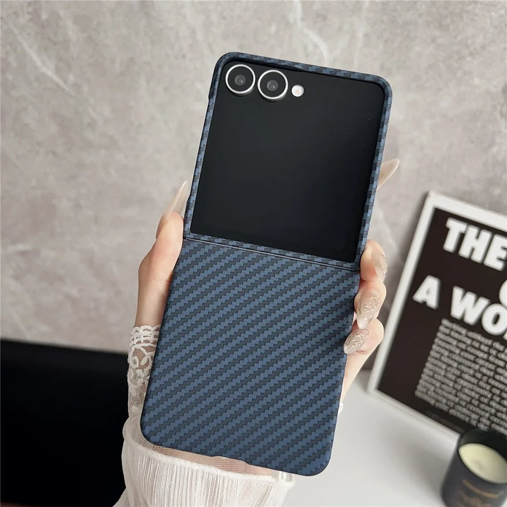 For Samsung Galaxy Z Flip7 5G Magnetic Case Carbon Fiber Texture Slim Shockproof PC Phone Cover - Blue - 2