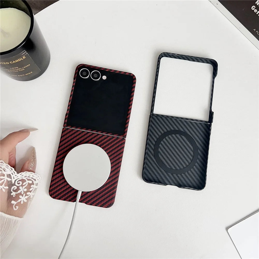 For Samsung Galaxy Z Flip7 5G Magnetic Case Carbon Fiber Texture Slim Shockproof PC Phone Cover - Blue - 3