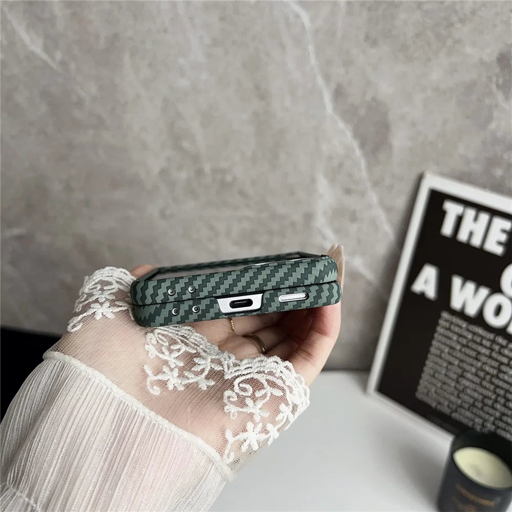 For Samsung Galaxy Z Flip7 5G Magnetic Case Carbon Fiber Texture Slim Shockproof PC Phone Cover - Blue - 6