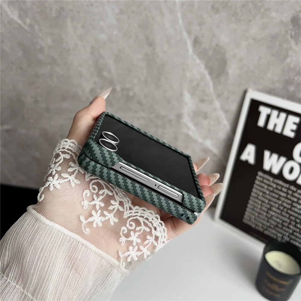 For Samsung Galaxy Z Flip7 5G Magnetic Case Carbon Fiber Texture Slim Shockproof PC Phone Cover - Blue - 7