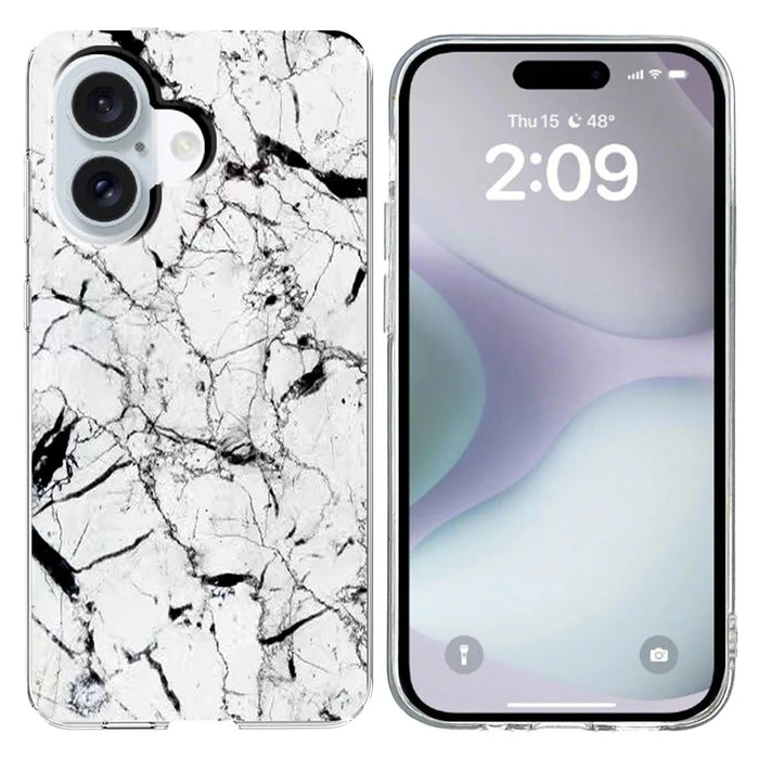 For iPhone 16 Case Marble Pattern Printing Soft TPU Phone Cover - White - 1