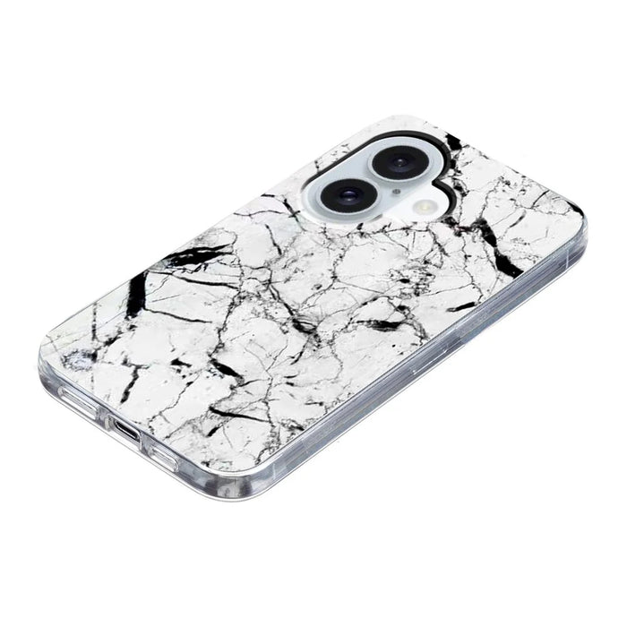 For iPhone 16 Case Marble Pattern Printing Soft TPU Phone Cover - White - 3