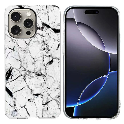 For iPhone 16 Pro Case Marble Pattern Printing Soft TPU Phone Cover - White - 1