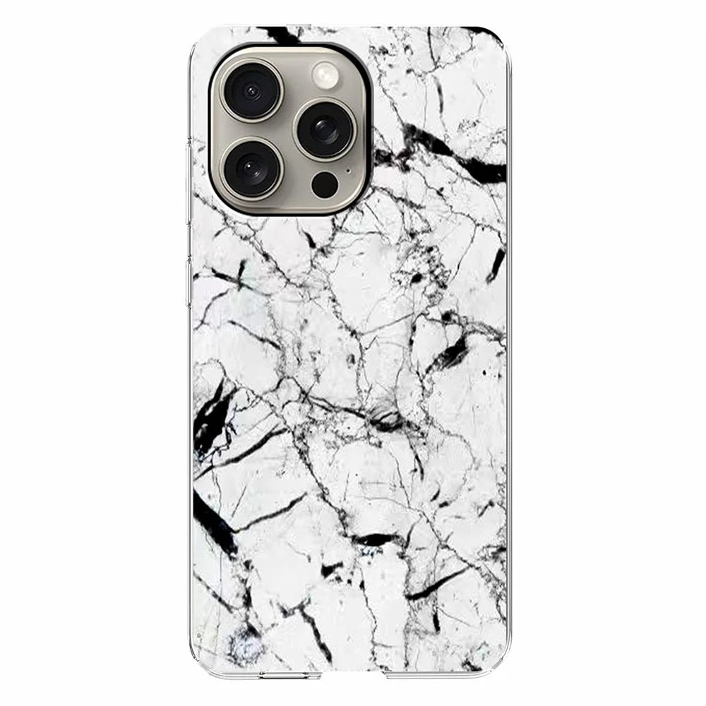 For iPhone 16 Pro Max Case Marble Pattern Printing Soft TPU Phone Cover - White - 2