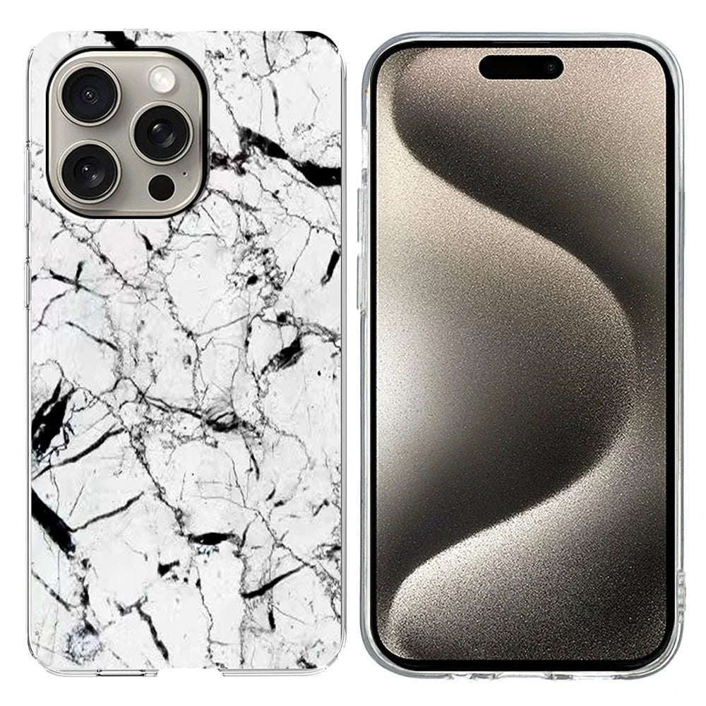 For iPhone 15 Pro Case Marble Pattern Printing Soft TPU Phone Cover - White - 1