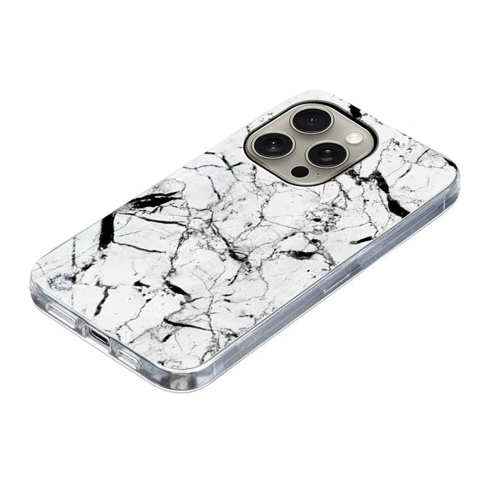 For iPhone 15 Pro Case Marble Pattern Printing Soft TPU Phone Cover - White - 3