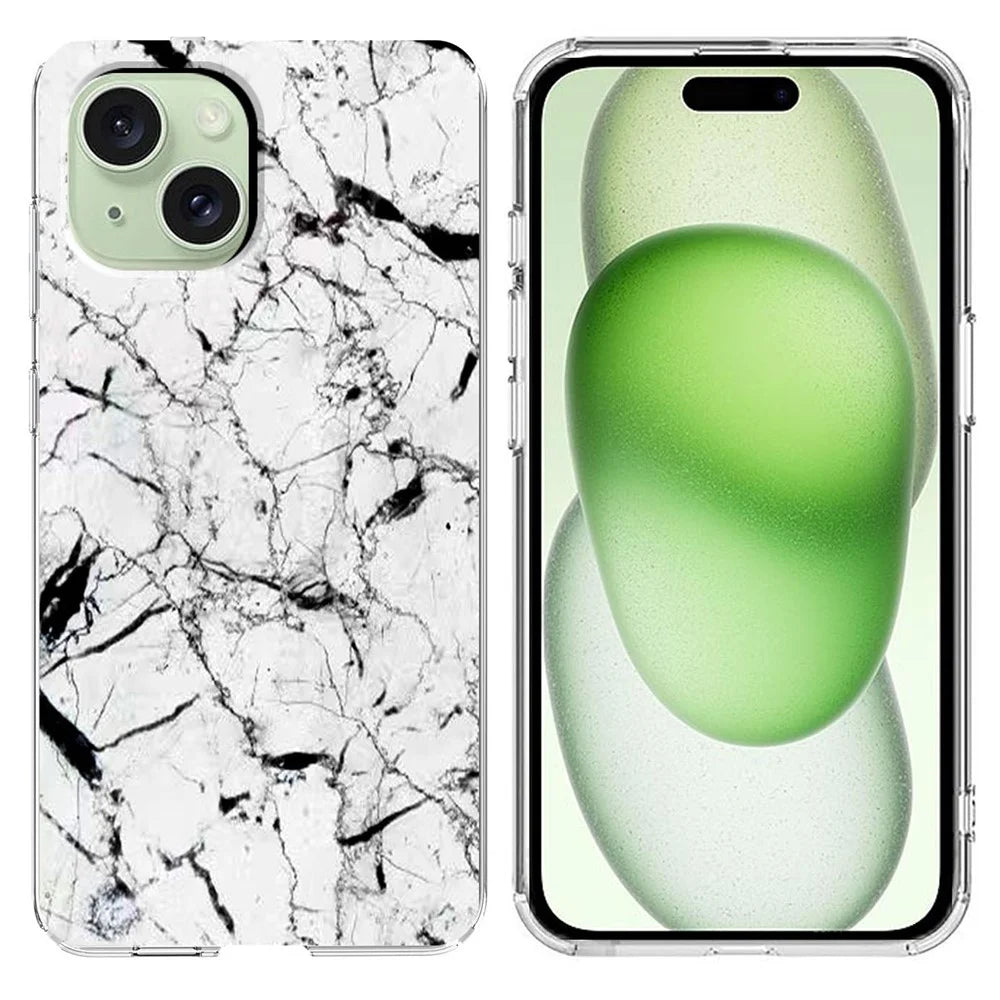 For iPhone 15 Plus Case Marble Pattern Printing Soft TPU Phone Cover - White - 1
