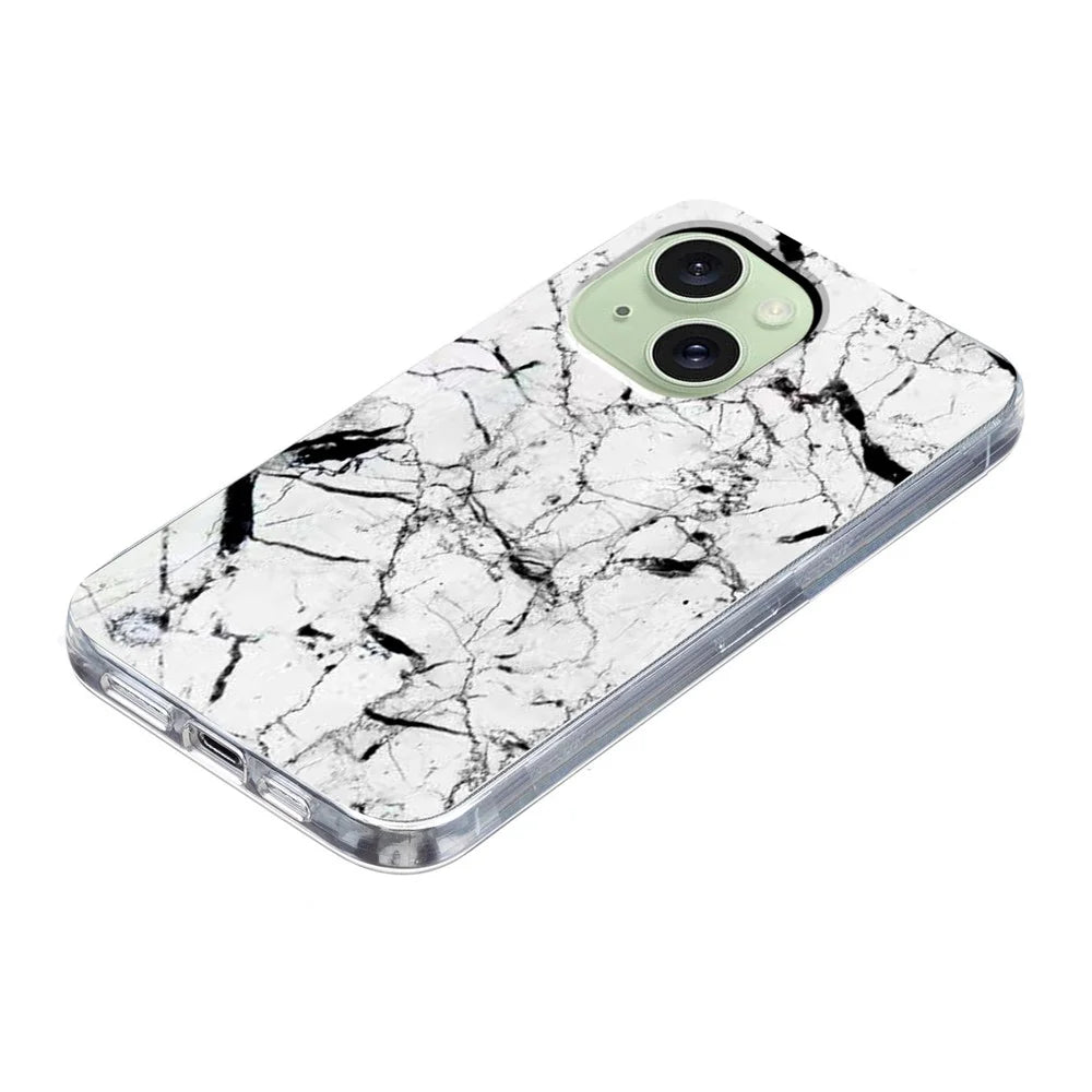 For iPhone 15 Plus Case Marble Pattern Printing Soft TPU Phone Cover - White - 3