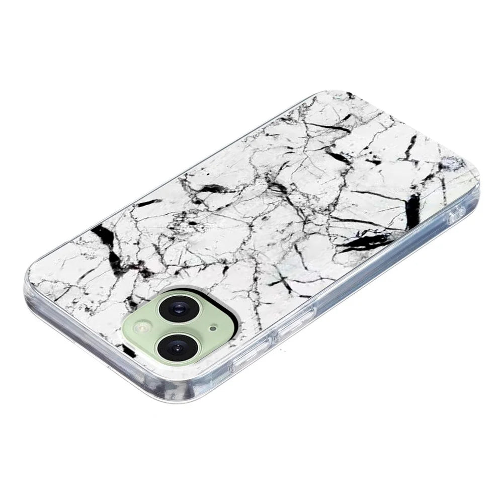 For iPhone 15 Plus Case Marble Pattern Printing Soft TPU Phone Cover - White - 4