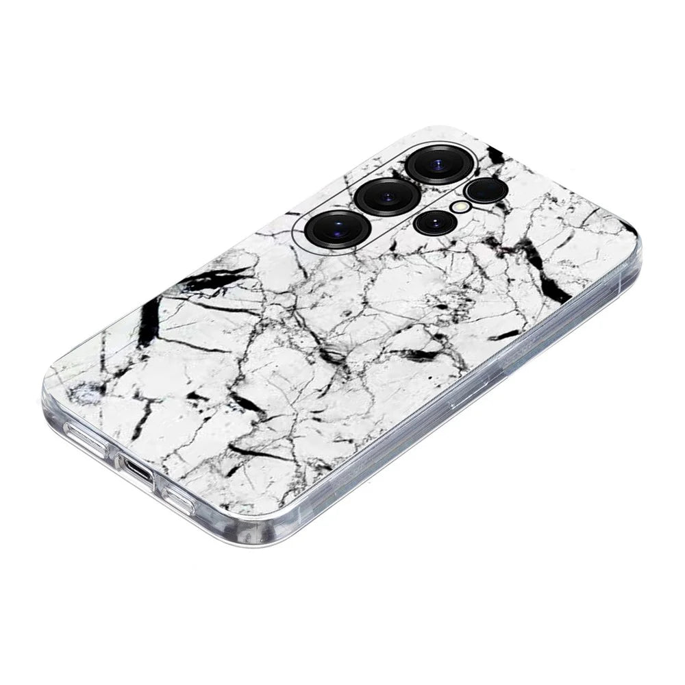 For Samsung Galaxy S24 Ultra Case Marble Pattern Printing Soft TPU Phone Cover - White - 3