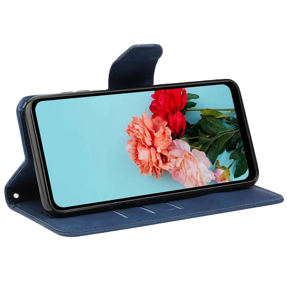 Mobile Phone Case for Samsung Galaxy A23e, Solid Color PU Leather Coated TPU Magnetic Closure Stand Flip Phone Cover - Blue - 3