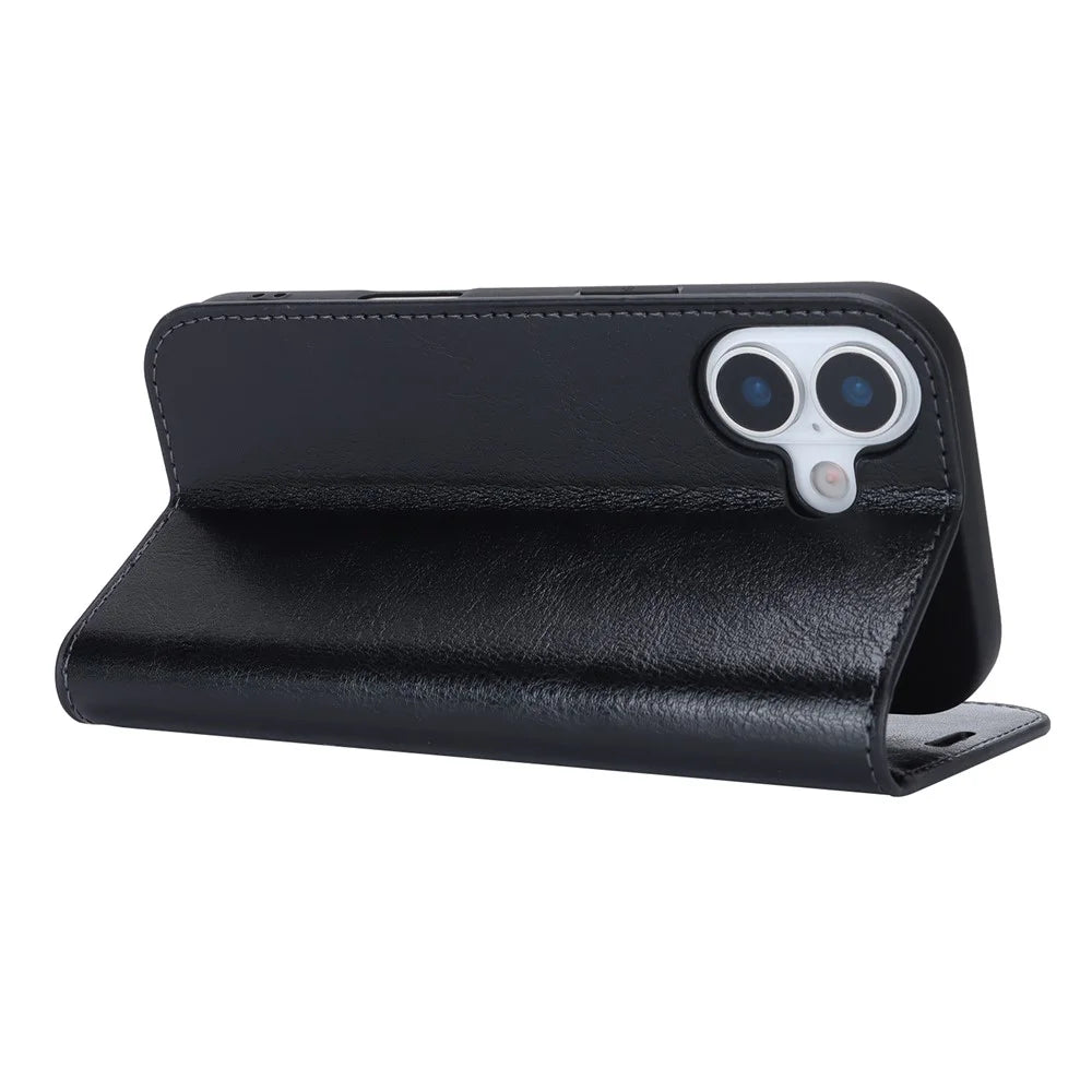For iPhone 17 Case Crazy Horse Texture Split Leather Wallet Phone Cover - Black - 4