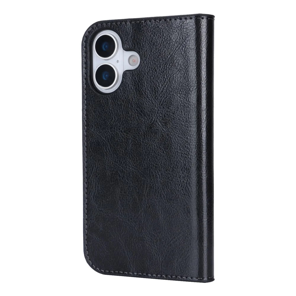 For iPhone 17 Case Crazy Horse Texture Split Leather Wallet Phone Cover - Black - 7