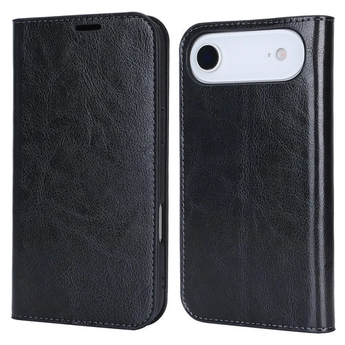 For iPhone Air Case Crazy Horse Texture Split Leather Wallet Phone Cover - Black - 1